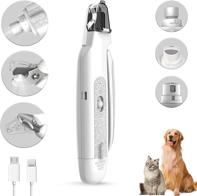 2-in-1 Cat Nail Clippers &amp; Dog Nail Clippers Trimmers for Large Medium Small Dogs Cats Claw Trimmer Quick Sensor and Safety Guard USB Rechargeable with 2 LED Lights Dogs Nail Trimmer