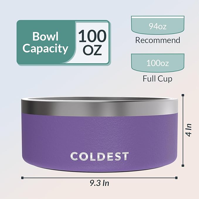 Coldest Dog Bowl - Anti Rust Metal, Non Slip, 3 Layers Insulated Stainless Steel Dog Bowls - Spill Proof &amp; Heavy Duty - Water Bowl for Dogs, Cats &amp; Pets, Dish Washer Safe (100 oz, Galaxy Purple)