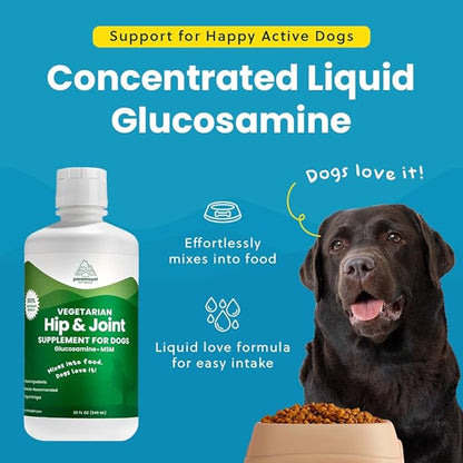 Plant-Based Liquid Glucosamine for Dogs, 1600mg Joint Support with Chondroitin, MSM &amp; Omega 3-6-9, Shellfish-Free Dog Arthritis Supplement for Mobility &amp; Flexibility, Made in USA, 32 oz