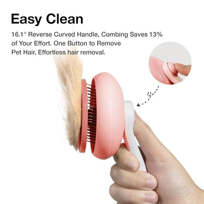 Pet Grooming Self-Cleaning Slicker Brush for Cats &amp; Dogs, Effortlessly Removes Tangles, Loose Undercoat and Mats (Pink, 2 Pack)