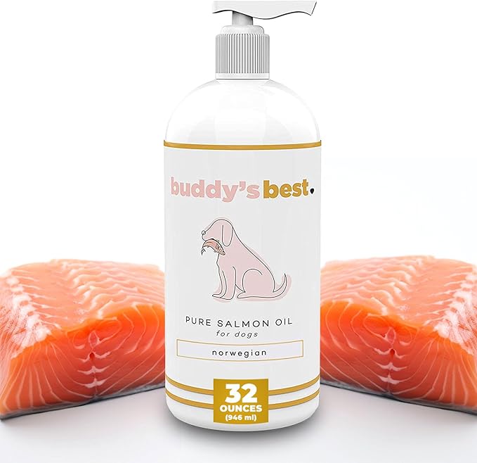 Salmon Oil for Dogs &amp; Cats – Omega 3 Supplement with EPA &amp; DHA | 100% Norwegian Fish Oil | Odorless, Human-Grade | Skin, Coat &amp; Joint Support | 32 oz | Buddy’s Best