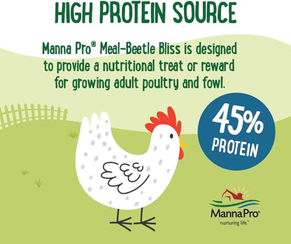 Manna Pro Farmhouse Favorites Beetle Bliss Poultry Treat – Blend of Mealworms and Beetles – All Natural Treat for Chickens, Ducks, Geese, Turkeys, &amp; Guinea Fowl – 45% Protein – 25oz
