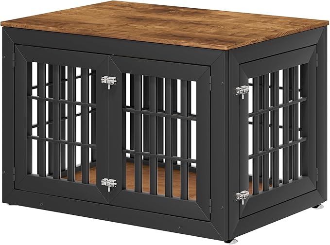 42" Heavy Duty Dog Crate Furniture for Small,Medium and Large Dogs,Rustic Wooden Dog Cage Kennel Indoor Furniture with Waterproof Top,Decorative Pet House Side End Table (Black &amp; Wood)