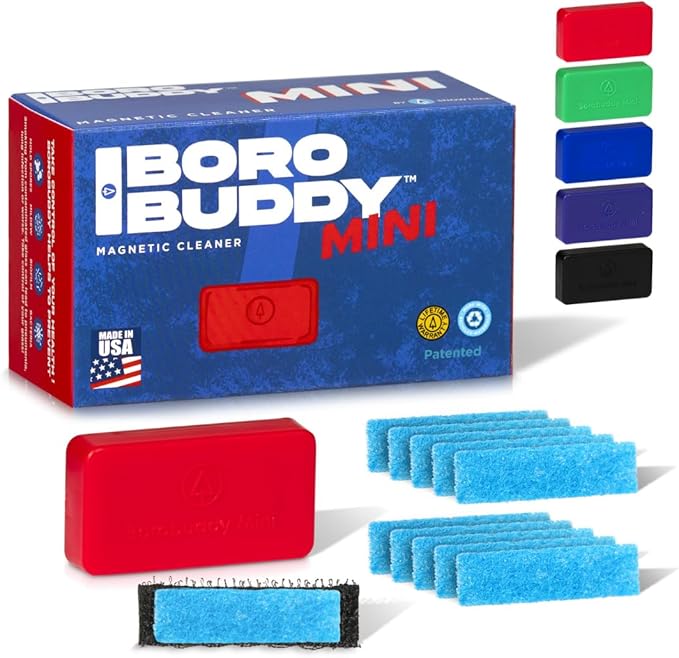 Magnetic Glass Cleaner BoroBuddy | Glass Pieces, Bottles, Vases | Compact Design for Tighter Spaces &amp; Smaller Glass Pieces | Double Sided | Red