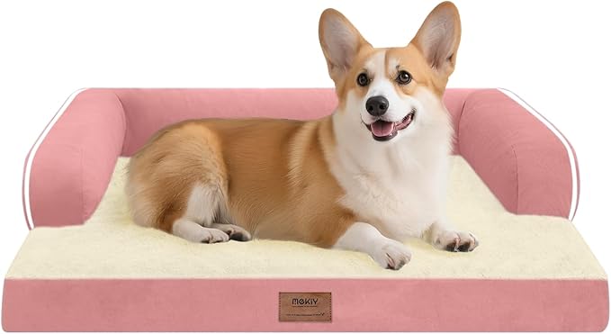 Dog Bed Medium Size Dog-Orthopedic Waterproof Bed for Dogs,Foam Couch Sofa with Washable Removable Cover &amp; Non-Slip Bottom-Pink