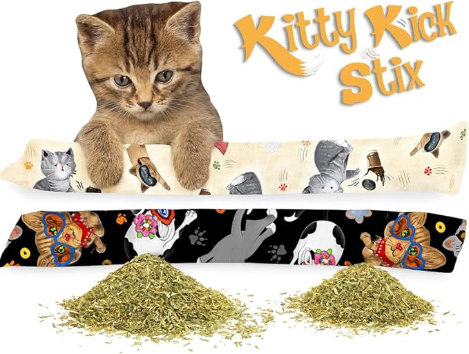 Kitty Kick Stix 15" Catnip Kicker Toy – Set of 2 | Handmade in USA | Interactive Cat &amp; Kitten Toy | Durable Kicker Packed with 100% Potent Catnip for All Breeds (Light/Dark Mix)