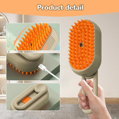 Cat Steam Brush 2025 New Pet Steam Groomer Comb, Painless Grooming Massage, 3 In 1 Water Brush for Cats Dogs (White)