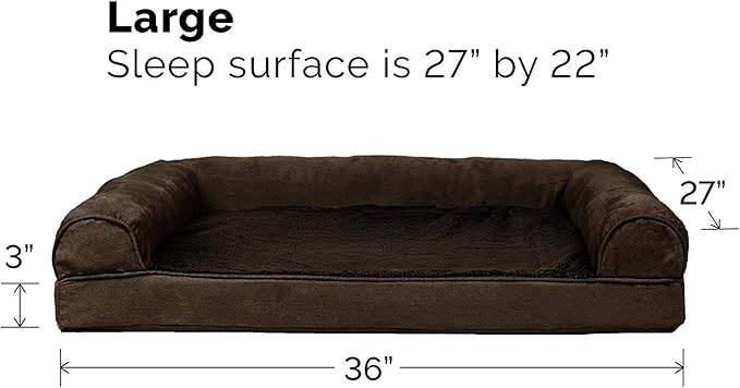Furhaven Cooling Gel Dog Bed for Large/Medium Dogs w/ Removable Bolsters &amp; Washable Cover, For Dogs Up to 55 lbs - Plush &amp; Suede Sofa - Espresso, Large