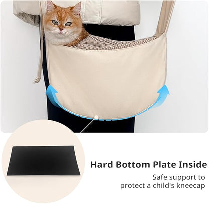 Dog Sling Carrier for Small Dogs and Cats, Lightweight Collapsible Pet Travel Bag with Adjustable Strap, Side Pockets &amp; Breathable Mesh (Beige, 15.7" L x 5.9" W x 8.6" H)