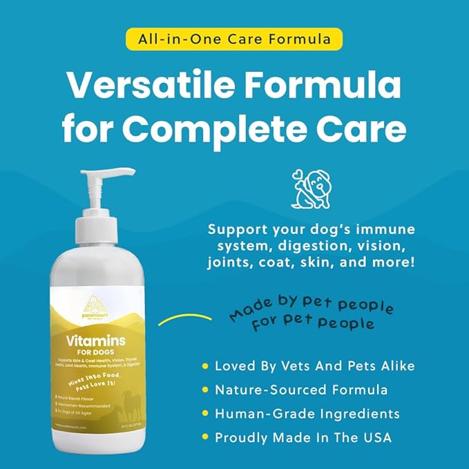 Liquid Multivitamin for Dogs with Probiotics, 8 in 1 Vitamins for Immune Support, Energy &amp; Digestion, High Absorption Liquid Dog Supplement, Made in USA, 16 oz