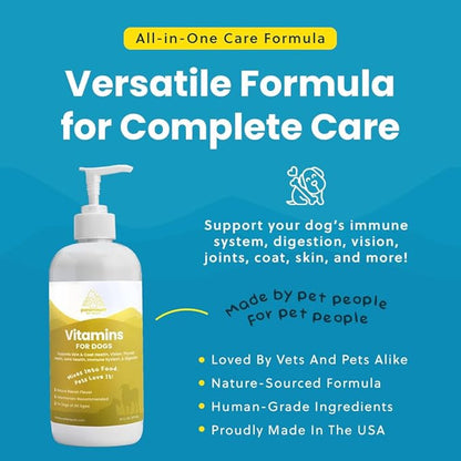 Liquid Multivitamin for Dogs with Probiotics, 8 in 1 Vitamins for Immune Support, Energy &amp; Digestion, High Absorption Liquid Dog Supplement, Made in USA, 16 oz