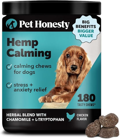 Hemp Calming Chews for Dogs - Dog Anxiety Relief, Dog Calming Treats with Hemp + Valerian Root, Melatonin for Dogs - Helps Aid with Thunder, Fireworks, Chewing &amp; Barking (Chicken 180 ct)