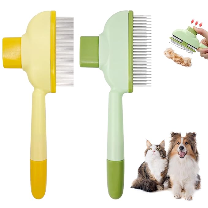 Flea Comb for Cats Dogs Brush for Shedding Pet Hair Removal Comb with Long &amp; Short Stainless Steel Teeth for Deshedding
