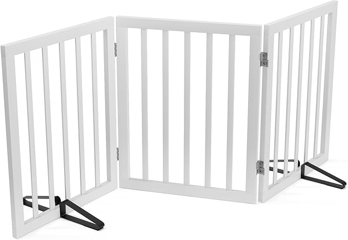 Dog Gates for The House Freestanding Foldable Pet Gates for Doorways 3 Panels 24&