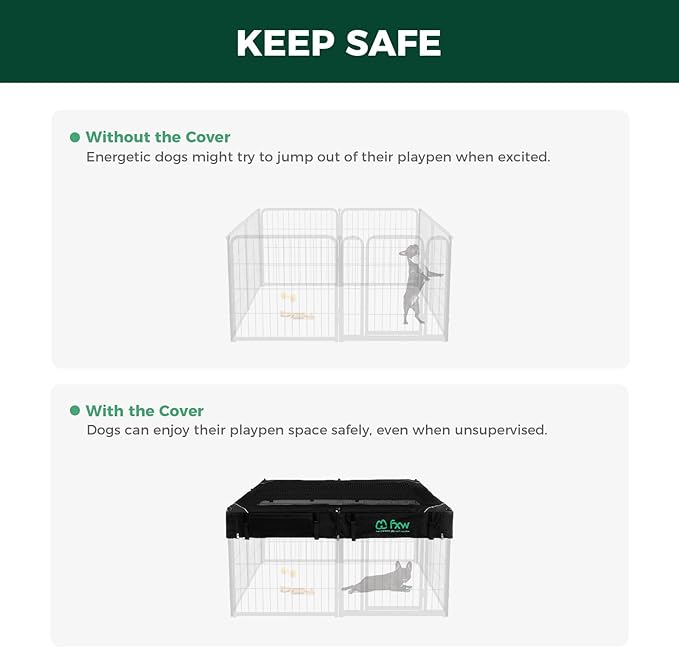 FXW Homeplus Unleashed Indoor Dog Playpen - Stress-Free and Safe Play, Heavy Duty 24 Inch 8 Wire Panels with Playpen Cover for Puppy and Small Dogs, Black│Patented