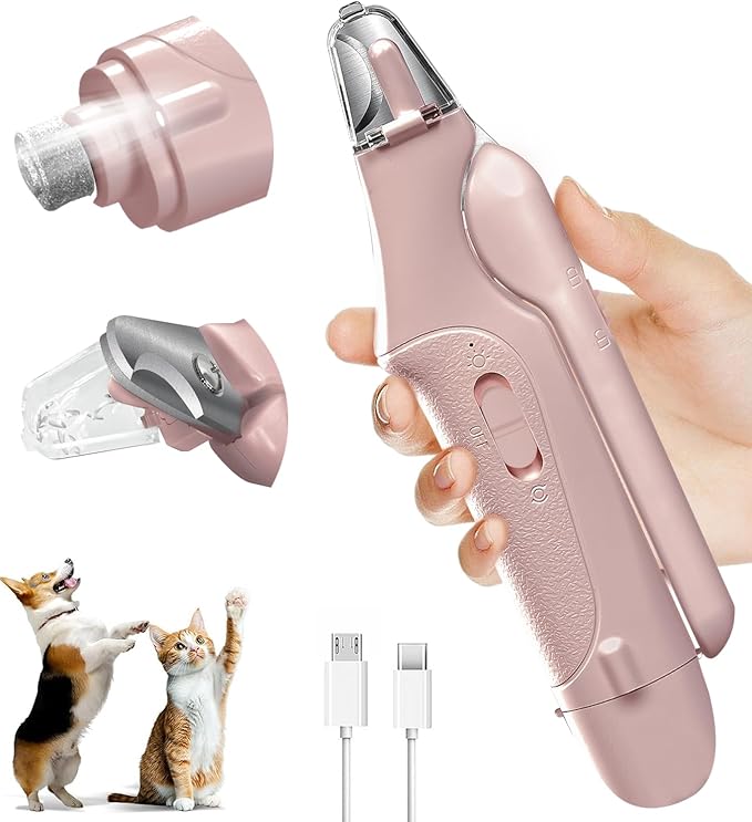 Dog Nail Clippers &amp; Cat Nail Clipper with Catcher, 2 in 1 Dog Nail Trimmers &amp; Grinder with Light for Large Small Dogs Cats,Silent Groom Pro Claw Trimmer, Rechargeable Dogs Nails Grinder Quiet