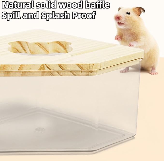Hamster Sand Bath Box Container, Small Pet Sandbox Lid Design Take Bath Wooden Sandbox Dust Bath, Transparent Bathroom &amp; Digging Box Acrylic Syrian Hamster Litter Box Small Animal Accessories (C)