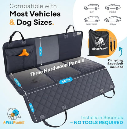 APetsPlanet Dog Car Seat Cover for Back Seat Hard Bottom - Waterproof Backseat Extender for Dogs - Pet Hammock for Car, Truck, SUV - Protector Bed with Mesh Window &amp; Storage - Black, No Door Covers