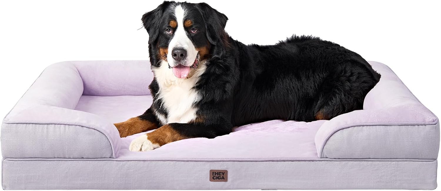 EHEYCIGA Orthopedic Dog Beds for Extra Large Dogs 44x32Inch, Waterproof Memory Foam XL Pet Bed with Sides, Non-Slip and Egg-Crate Foam Big Dog Couch Bed with Washable Removable Cover, Grey