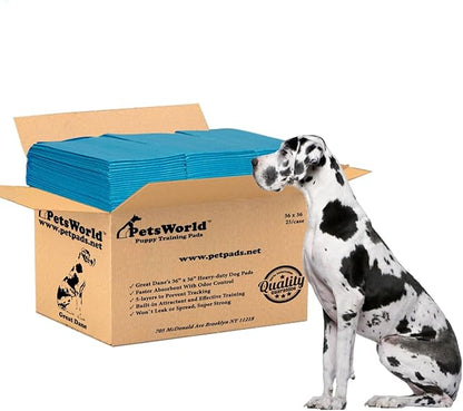 PETSWORLD Giant Dog Potty Pads, Odor-Eliminating, 36" x 36", Ultra Absorbent 5-Layer Leak-Proof Training Pads for Dogs &amp; Cats (36x36, 25 Count)