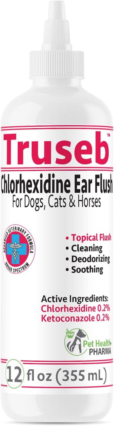 All Natural Ear Flush for Dogs &amp; Cats, Ketoconazole &amp; Chlorhexidine Ear and Vet-Strength Ear wash with a Light Scent (USA) (Ketoconazole &amp; Chlorhexidine Ear Flush, 12 oz)