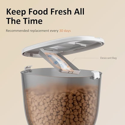 5L/21 Cup Automatic Cat Feeder, Timed Cat Food Dispenser, Automatic Pet Feeders Up to 6 Meals 1-20 Portion, Dual Power Supply Cats Feeder with Stainless Steel, Pet Dry Food Dispenser for Cats &amp; Puppy