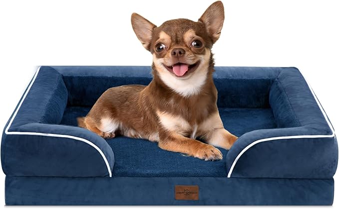 Comfort Expression Small Dog Beds Waterproof Orthopedic Foam Dog Sofa Beds for Small Dogs Comfy Pet Bed with Washable Removable Cover &amp; Non-Slip Bottom(X-Small,Navy Blue)