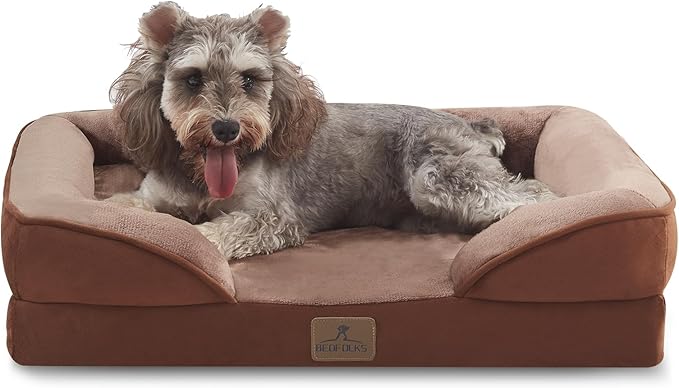 Bedfolks Orthopedic Dog Bed Extra Small, Waterproof Dog Sofa Bed for Small Dogs &amp; Cats, Egg Foam Pet Couch Bed with Removable Washable Cover and Nonslip Bottom, Brown