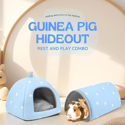 Guinea Pig Hideout and Tunnel Set, Soft Plush Bed &amp; Play Tunnel for Guinea Pigs, Rabbits, Ferrets, Small Animals - Washable Accessories for Resting, Hiding, Exercising