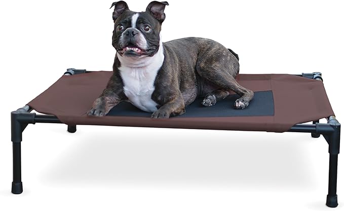 K&amp;H Pet Products Outdoor Elevated Dog Cot, Breathable Cooling Elevated Cot Hammock Pet Bed for Medium Dogs, Washable Mesh Cover, Raised Metal Frame, Collapsible, Portable - Medium 32 X 25 Chocolate