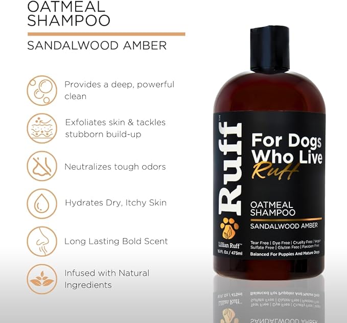 Ruff by Lillian Ruff Oatmeal Dog Shampoo &amp; Conditioner with Aloe &amp; Coconut Oil | Relieves Itching &amp; Hot Spots | Moisturizing &amp; Deodorizing | Safe for Puppies | USA Made