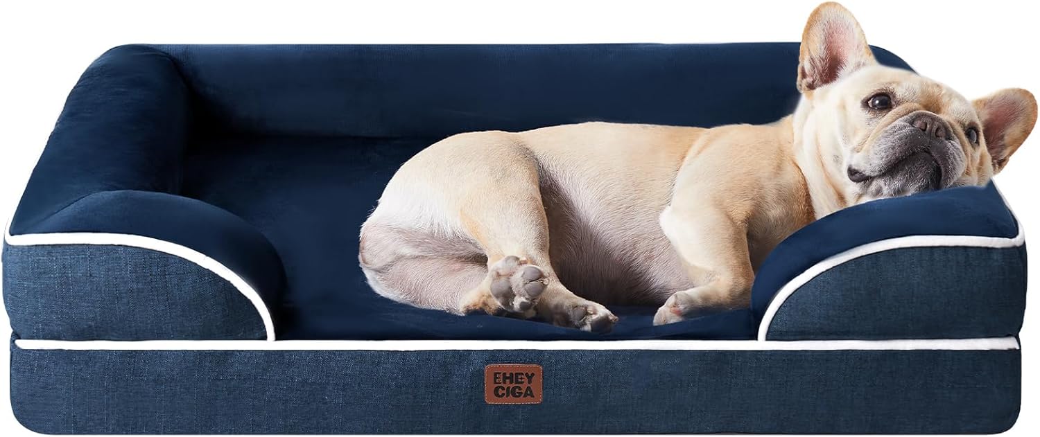 EHEYCIGA Orthopedic Dog Beds for Extra Large Dogs 44x32Inch, Waterproof Memory Foam XL Pet Bed with Sides, Non-Slip and Egg-Crate Foam Big Dog Couch Bed with Washable Removable Cover, Grey