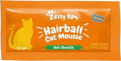 Zesty Paws Hairball Cat Mousse - Hairball Treats for Cats Digestive Support - Lickable Cat Vitamin Treats for Skin &amp; Gut Health - Squeezeable Puree Tube for Furball Relief - Chicken 14ct