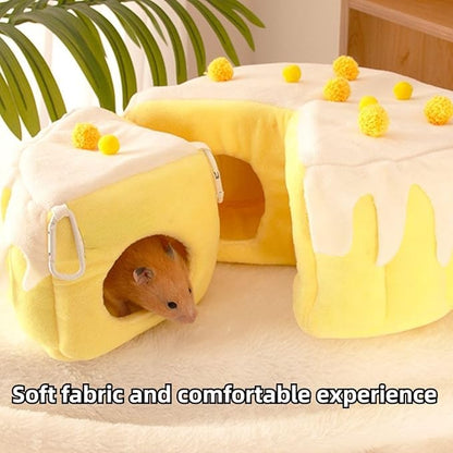 Cozy Cake Hamster House - Soft Plush Hideout &amp; Tunnel Bed for Guinea Pigs, Syrian Hamsters, and Small Animals - Adorable, Warm &amp; Washable Hideaway for All Seasons, Perfect Cage Accessory