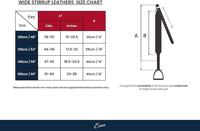 Exion Wide Stability Stirrup Leathers for English Saddles | Premium Cowhide Leather | Enhanced Leg Stability &amp; Comfort | Sizes: 48" to 62"