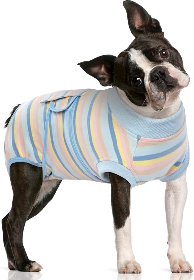 FUAMEY Recovery Suit for Dogs After Surgery,Soft Breathable Dog Bodysuit E-Collar &amp; Cone Alternative Surgical Suit,Male Female Dog Neuter Spay Suits Anti Licking Wounds Onesie Blue Yellow Stripes M