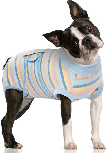 FUAMEY Recovery Suit for Dogs After Surgery,Soft Breathable Dog Bodysuit E-Collar &amp; Cone Alternative Surgical Suit,Male Female Dog Neuter Spay Suits Anti Licking Wounds Onesie Blue Yellow Stripes M