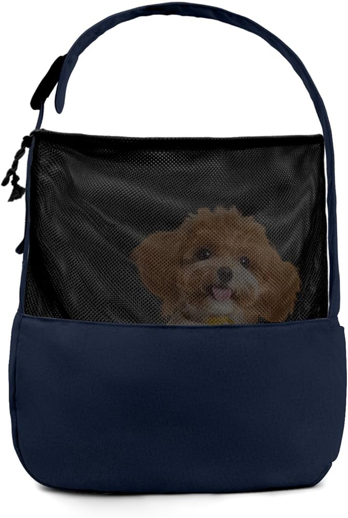 Dog Sling Carrier for Small Dogs and Cats, Lightweight Collapsible Pet Travel Bag with Adjustable Strap, Side Pockets &amp; Breathable Mesh (Navy Blue, 15.7" L x 5.9" W x 8.6" H)