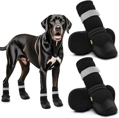 Hcpet Dog Shoes, Dog Boots &amp; Paw Protectors for Winter Snowy Days, Rainy Weather, Outdoor Anti-Slip Sole Dog Booties for Hardwood Floor Black-Leg 1