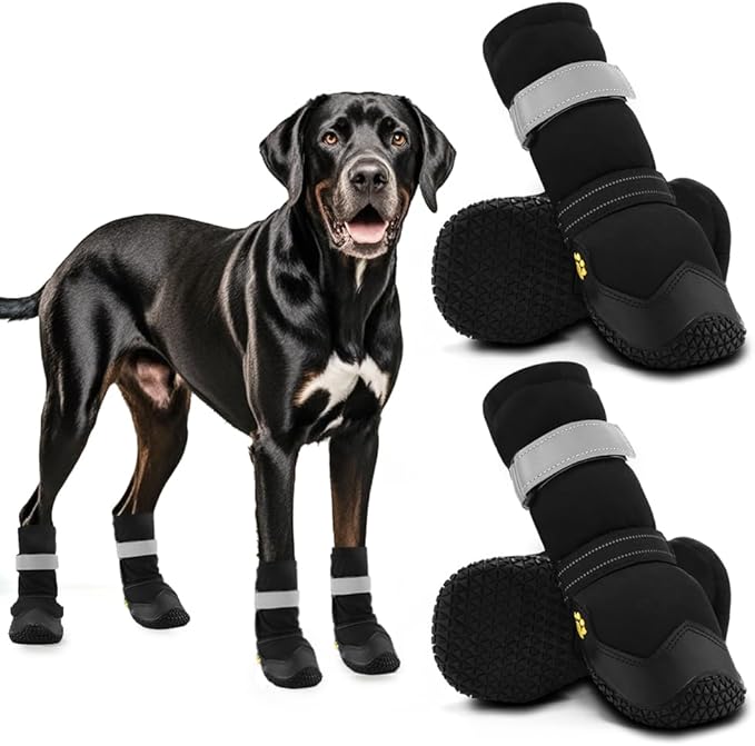 Hcpet Dog Shoes, Dog Boots &amp; Paw Protectors for Winter Snowy Days, Rainy Weather, Outdoor Anti-Slip Sole Dog Booties for Hardwood Floor Black-Leg 3