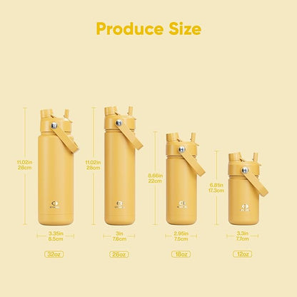 Insulated Water Bottle with Straw Stainless Steel Water Bottle, Leak-Proof, BPA-Free, Double Wall Vacuum Keeps Cold for 24 Hours for Sports, Travel, School (32 oz, Elfin Yellow)
