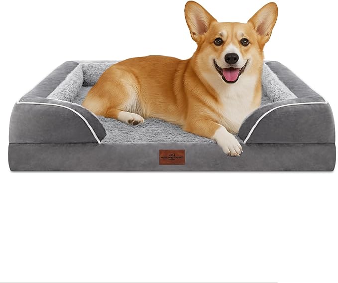 Comfort Expression Medium Dog Beds Waterproof Orthopedic Foam Dog Sofa Beds for Medium Large Dogs Comfy Pet Bed with Washable Removable Cover &amp; Non-Slip Bottom(Medium,Grey)