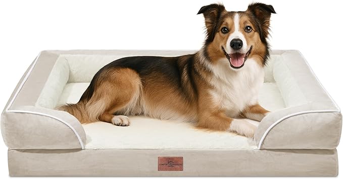 Comfort Expression Large Dog Beds Waterproof Orthopedic Foam Dog Sofa Beds Comfy Pet Bed with Washable Removable Cover &amp; Non-Slip Bottom(Large,Beige)