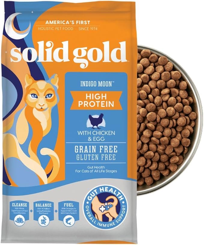 Solid Gold High Protein Dry Cat Food - Grain Free &amp; Gluten Free Chicken Cat Dry Food w/Probiotics for Gut Health &amp; Digestion - High Fiber &amp; Omega 3 - Low Carb Superfood Kibble for Cats All Ages - 6LB