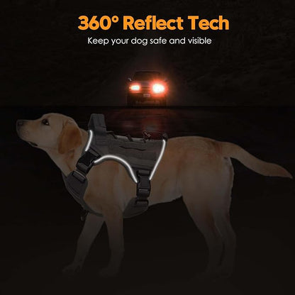 Heavy-Duty Tactical Dog Harness for Large Dogs, No Pull Adjustable Reflective Pet Vest with Molle System, K9 Military-Grade Control for Service Training, Outdoor &amp; 10+ Breeds, Gray, Small