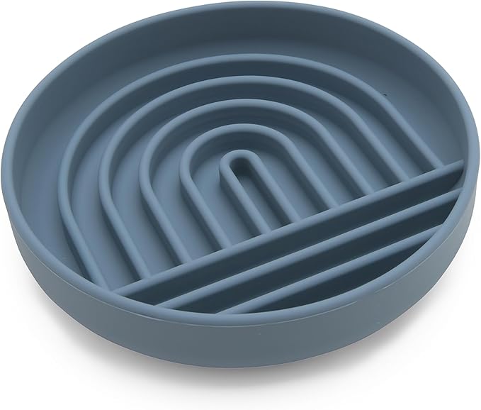The Slowdown Bowl Silicone Slow Feeder for Cats &amp; Dogs, Slow Eating Mealtime Solution with Modern Lick Mat Design, Reduces Gulping, Fits 1 Cup 6” Across x 1.25” Tall, Small-Ocean