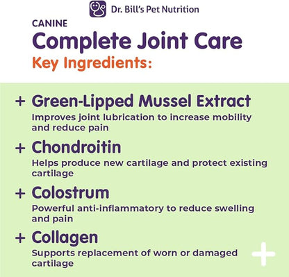 Dr. Bill’s Canine Complete Joint Care – Hip &amp; Joint Supplement for Dogs for Mobility, Muscle Support &amp; Inflammation Relief – Green Lipped Mussel, Chondroitin, Collagen, Omega-3 – Powder, 340g