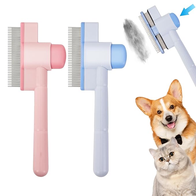2PCS Flea Comb for Cats &amp; Dogs – Magic Self-Cleaning Cat Grooming Brush with Stainless Steel Teeth, Cat Combs for Fleas and Ticks, Indoor Pets, Fine Tooth Comb for Kittens