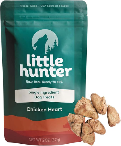 Little Hunter Freeze Dried Dog Treats - Chicken Hearts - Raw Single Ingredient Chicken Heart Dog Treats for Snacks, Training, Dog Food Toppers - All Natural, Healthy Dog &amp; Puppy Treats, 2 oz
