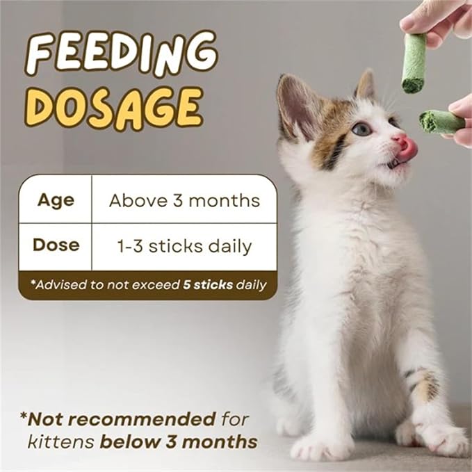 Primeco Cat Grass Teething Stick, Natural Grass Molar Rod Made of Chicken &amp; Cat Grass, 6 PCS Per Bag for Cat Indoor Teeth Cleaning, Hairball Removal, Dental Care, Increase Appetite (2 pcs)